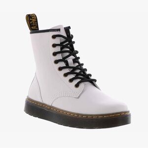 Dr. Martens Zavala White Combat Boots with Yellow Stitching